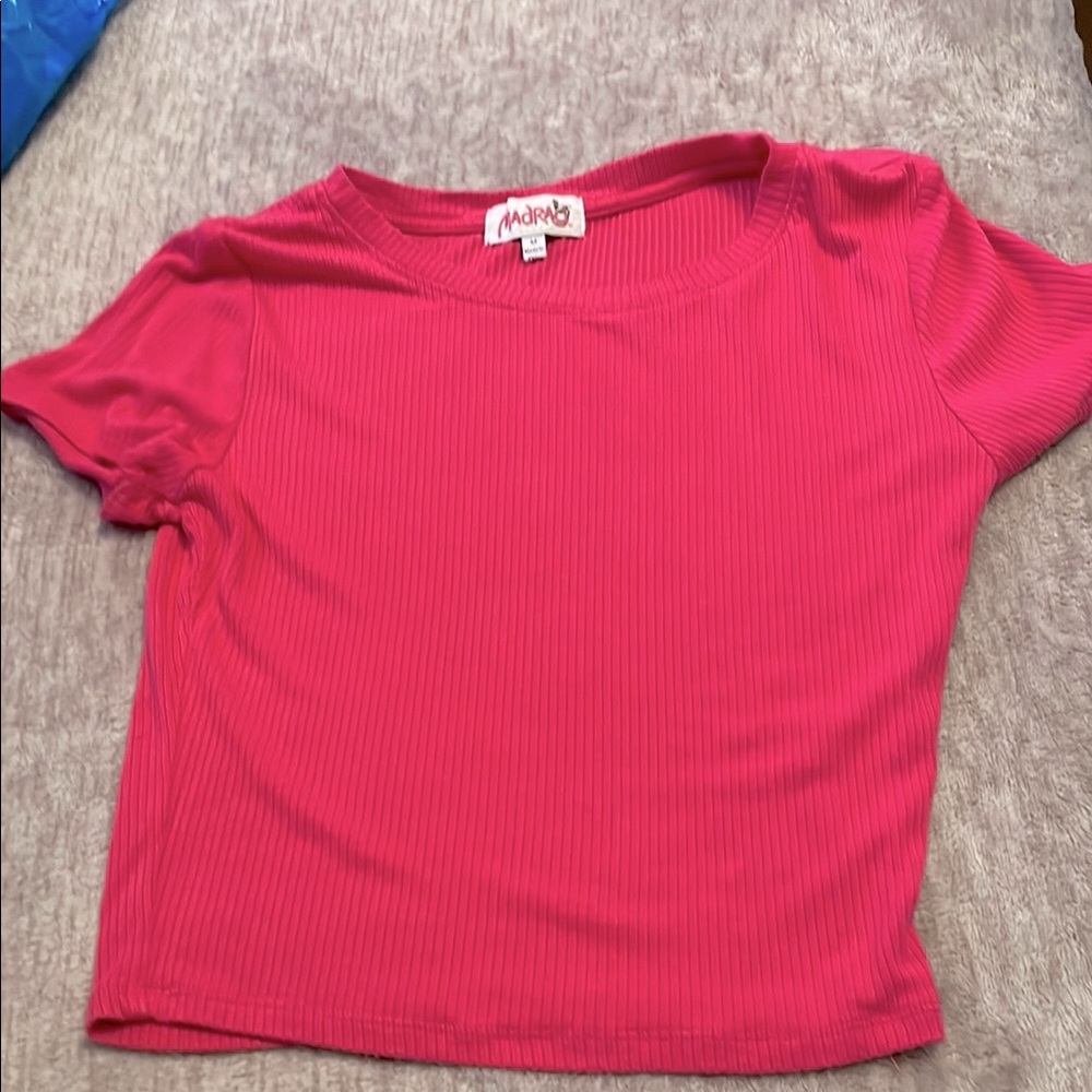 Mandee Pink Crop Fitted Tee